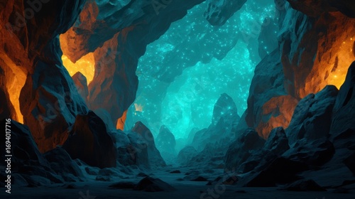 Hyper Realistic Underground Sci-Fi Landscape with Stunning Cavernous Details and Vibrant Colors