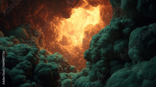 Captivating Hyper-Realistic Underground Sci-Fi Landscape with Ethereal Glow and Textures