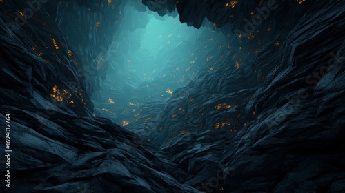 Hyper-Realistic Underground Sci-Fi Landscape with Glowing Details and Breathtaking Depths