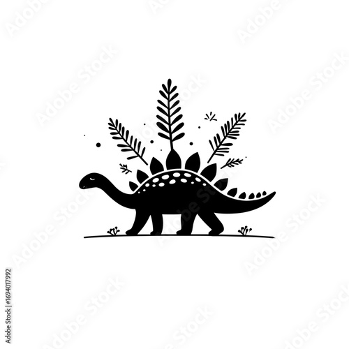 Stegosaurus. Stegosaurus simple black and white line art vector logo