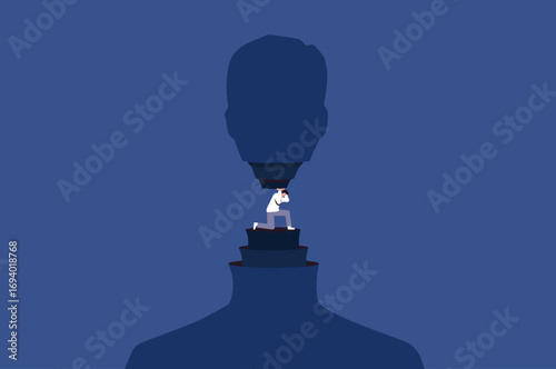 Man pressurized in stress, mental health illustration