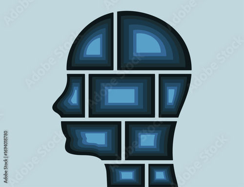 Face section divided, mental health concept illustration