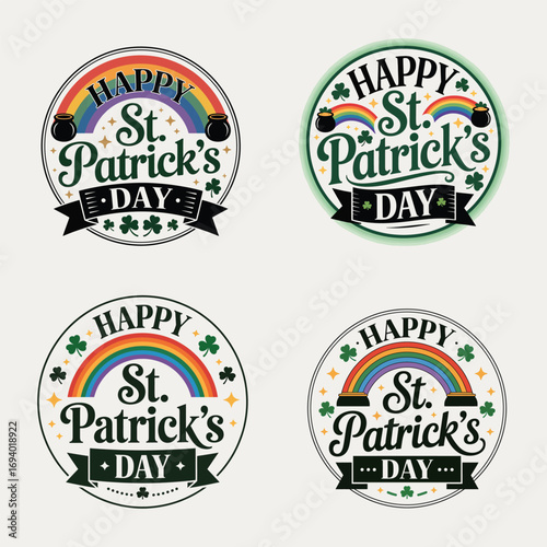 St Patricks Day Rainbow Pot Clover Designs pot of gold