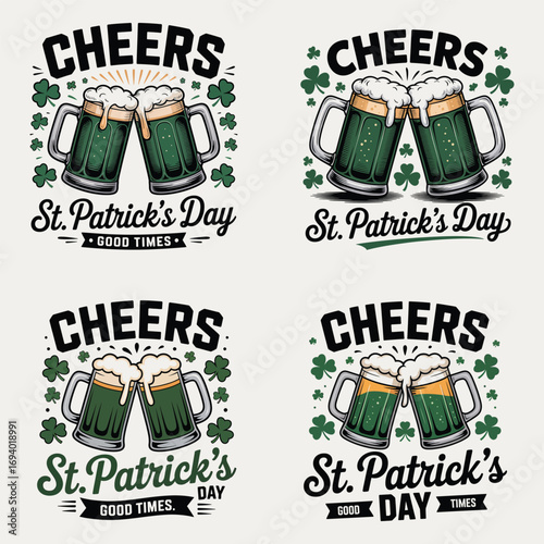 Cheers green beer clinking mugs shamrocks st patricks day