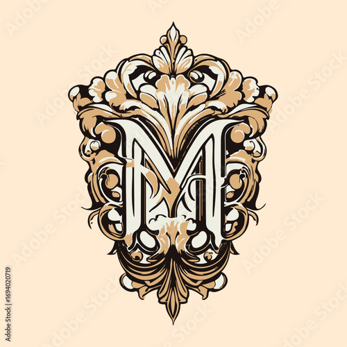 Ornate Floral abstraact Symbol Art Nouveau Monogram Design.eps