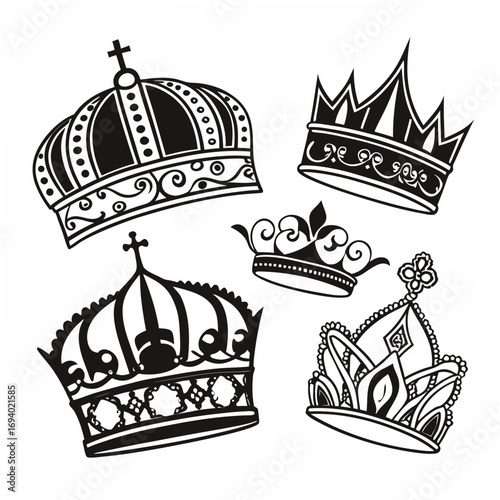 Cuadro en lienzo Black and white royal crowns with intricate details regal monarchy