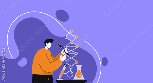 Scientist or student working on genetics and biotechnology research in a laboratory setting. Concepts of discovery, education, and health innovation.