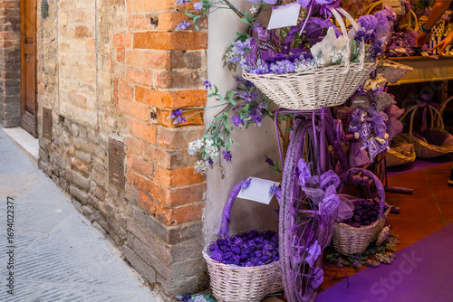 Fototapeta Naklejka Na Ścianę i Meble -  Traditional Lavender souvenir shop in historic village Valensole; Provence-Alpes-Cote d'Azur. Europe tourism or vacation travel concept.