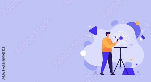 Person using smartphone to interact with a futuristic global network display, symbolizing digital connectivity, data, innovation, and global communication for business and technology.