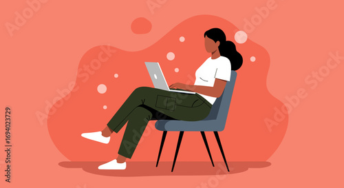 Woman remotely working on laptop, focused on productivity and digital tasks from home. Represents modern freelance, online learning, or business lifestyle.