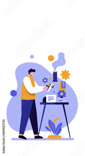 Man engaged in scientific research and development, symbolizing innovation, engineering, and technological progress. Ideal for business and science concepts.