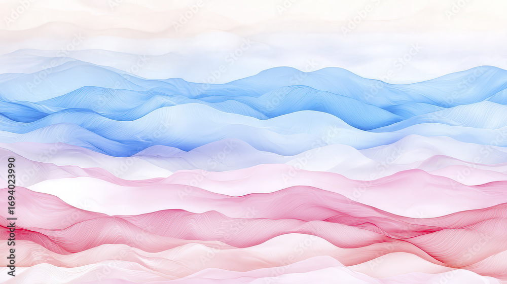 Obraz premium Soft blue and pink waves create serene and calming atmosphere, perfect for backgrounds or abstract designs