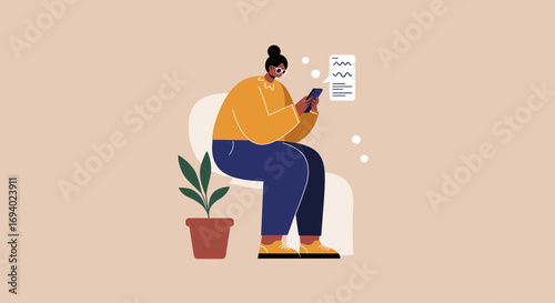 Relaxed person checking phone, connecting digitally. Illustrates modern communication, social media, remote work, or online learning concepts.