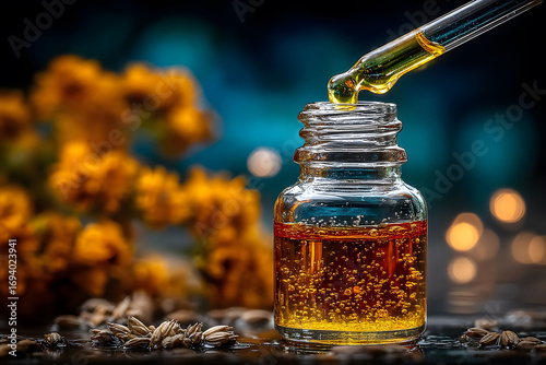 Aromatherapy and Relaxation Concept with Essential Oil Dropper and Bottle