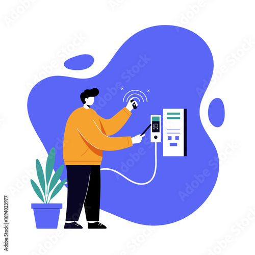 Person using smart home control system with remote and tablet, managing connected devices for modern living and convenience.