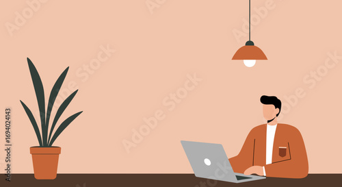 Professional man focused on his laptop, working from a cozy home office or modern workspace. Ideal for business, remote work, or online learning concepts.