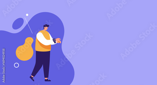 Stylish person checking time on a modern smartwatch in an abstract, vibrant setting. Represents punctuality, digital connection, and everyday technology for lifestyle and business concepts.