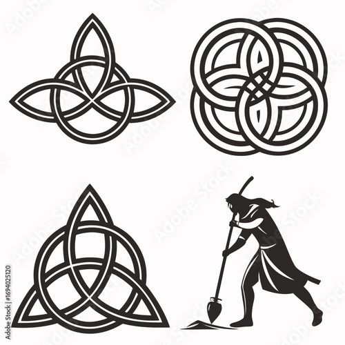 Celtic knot designs and warrior silhouette trinity knot triquetra