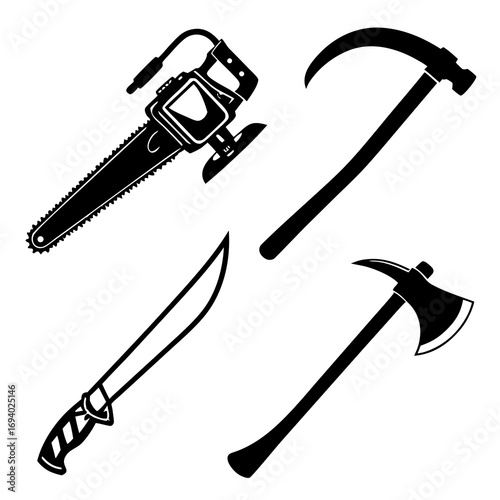Foto Chainsaw scythe axe machete silhouettes weapon