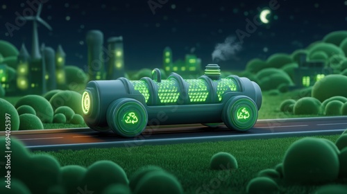 Innovative Portable Carbon Capture Device in a Futuristic City at Night
