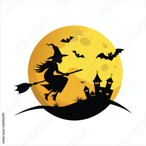 Witch Flying on Broomstick Halloween T-Shirt Design