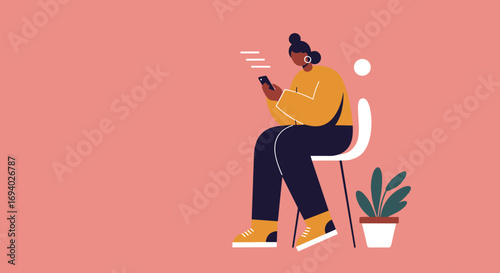 Engaged woman using her smartphone, highlighting digital connectivity, communication, and modern lifestyle. Ideal for tech or social media content.