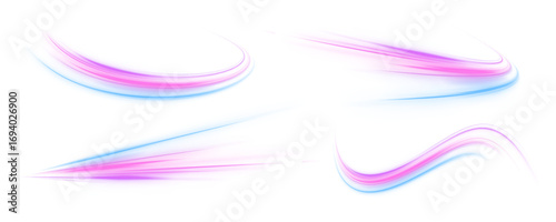 Abstract neon rays of light on a transparent background in PNG format. Database fast data transfer acceleration. Cyberpunk light trails in motion or slow shutter effect.