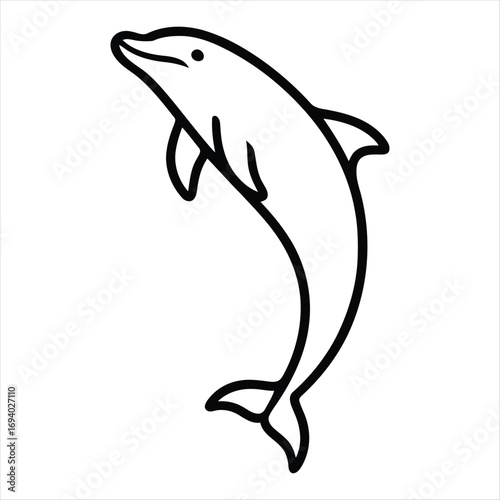 Dolphin Line Art: A minimalist line drawing presents a graceful dolphin. The stark contrast of the black lines on the the image underscores the dolphin's streamlined form and playful energy