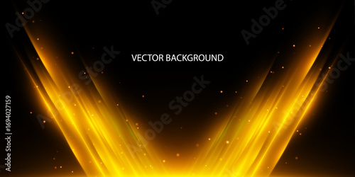 Abstract golden rays will rise on an abstract background. Yellow speed light lines for christmas and new year holiday design. Light and stripes moving fast over dark background.	