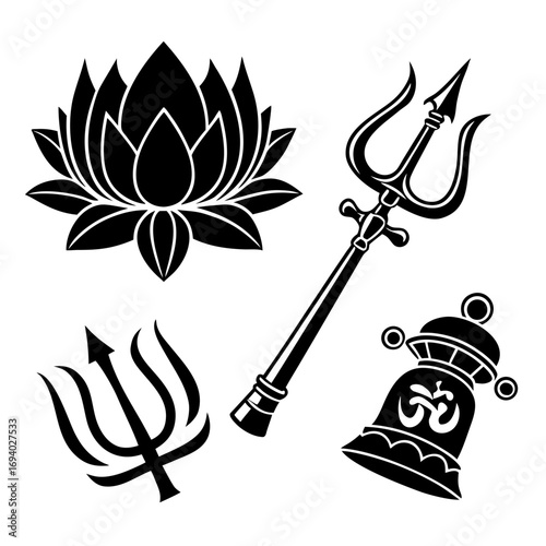 Hindu deities symbolic elements lotus trident bell deity