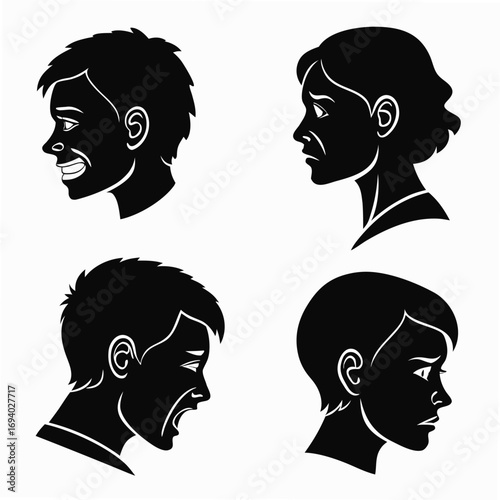 Human face silhouettes expressing emotions profile