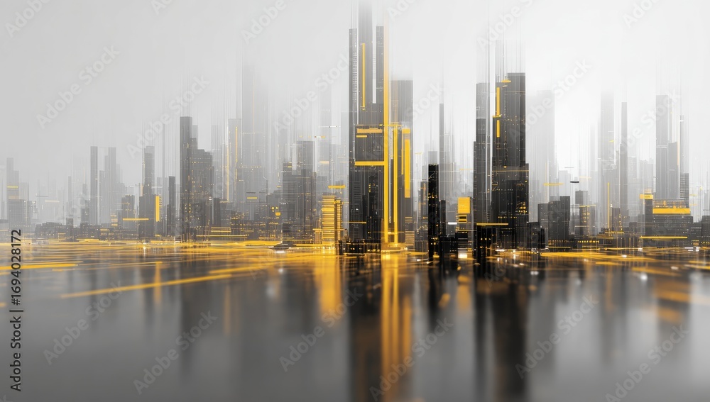 Obraz premium Futuristic city skyline reflected in water