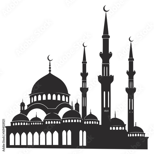 Islamic mosque architecture silhouette with domes and minarets vector