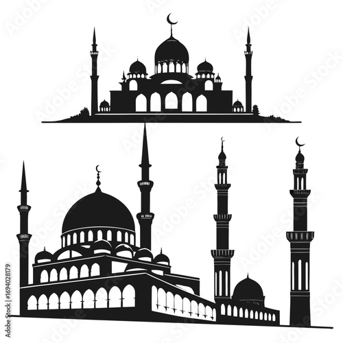 Islamic mosque domes minarets architectural silhouettes Islamic architecture