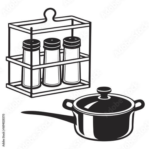 Kitchen spice rack and cooking pot kitchenware salt shaker