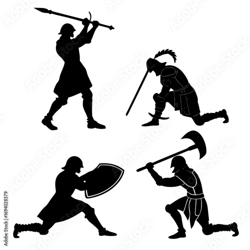 Knights in combat with weapons and shield medieval knights fighting