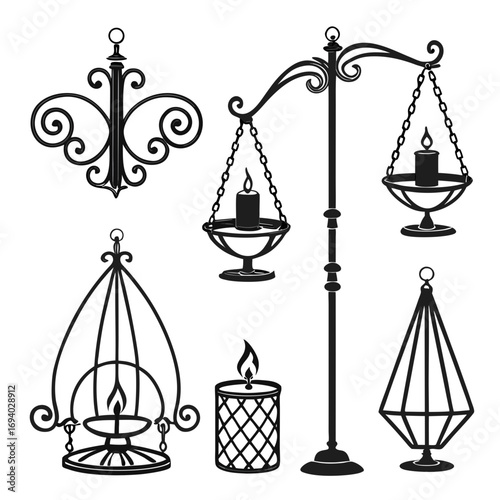 Ornate black metal candle holders and lamps oil lamp silhouette