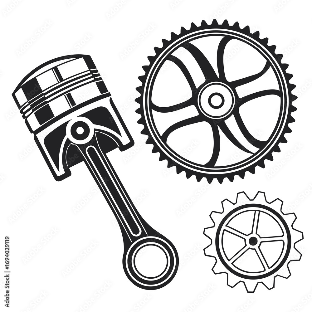 Obraz premium Piston and gears mechanical components engine