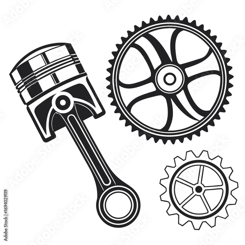 Piston and gears mechanical components engine