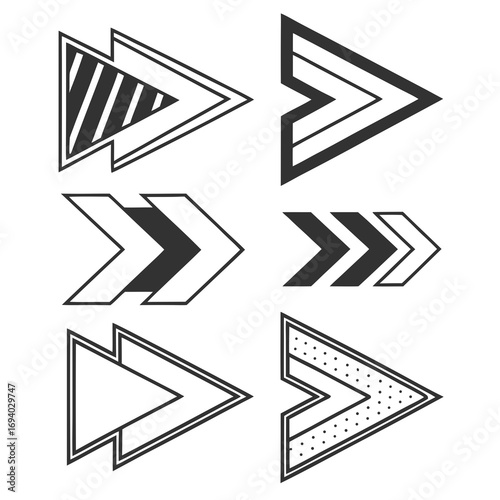 Six abstract directional chevron shapes arrow graphic