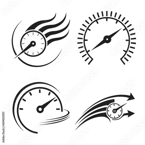 Speedometer icons with motion effects velocity gauge