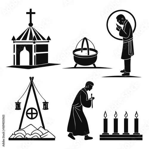 Spiritual ritual icons silhouettes religion