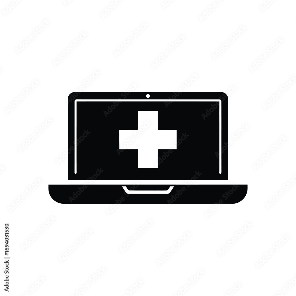 Fototapeta premium Digital Healthcare Icon Laptop with a Plus Sign Representing Online Medical Services and Support