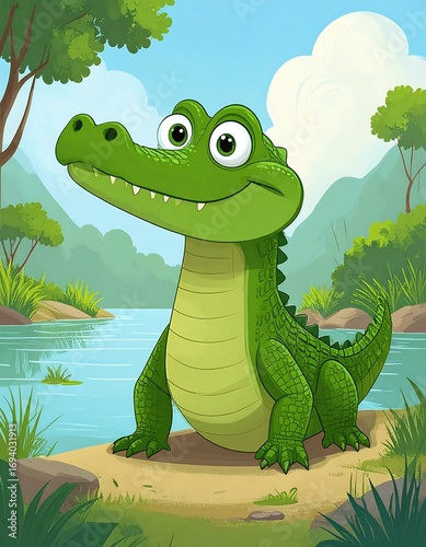 Cartoon crocodile in a jungle scene