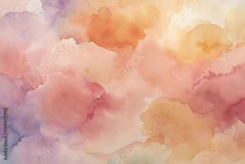 Watercolor dreamscape a vibrant blend of pastel hues creating a soft, ethereal texture, reminiscent of clouds at sunset, evoking a sense of tranquility and warmth