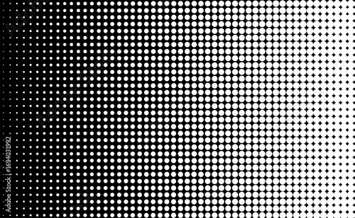 A gradient of black dots transitions from dense on the left to sparse on the right, creating a visual fade effect across a white background.