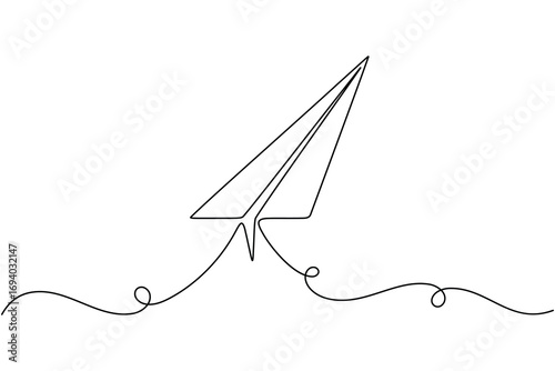 Flying paper plane continuous one line drawing minimalist origami travel vector illustration