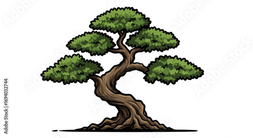 Vibrant Cartoon Bonsai Tree with Intricate Details