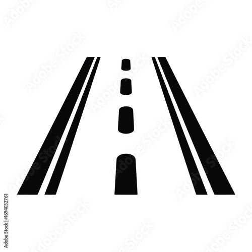 Black and white icon of an empty highway leading into the distance