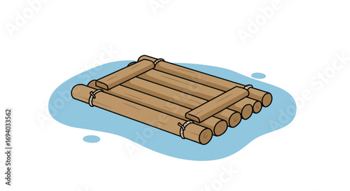 Simple Cartoon Illustration of a Wooden Raft on Water